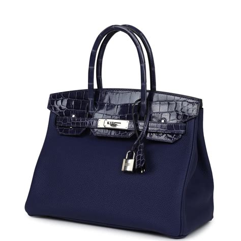 Hermes Birkin 30 Bleu Encre Togo and Shiny Niloticus Crocodile 